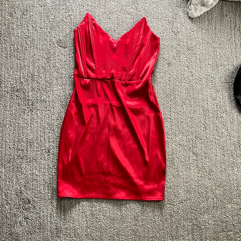 red corset red satin dress